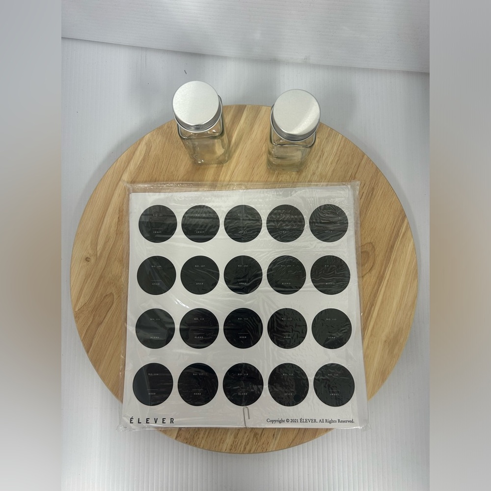Elever 24 Count Spice Jars & Labels (Clear w/ Silver Lid, Black & White Labels)